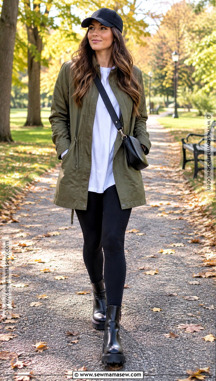 Utility Jacket And Black Leggings Outfit - 25 autumn lookbook ideas