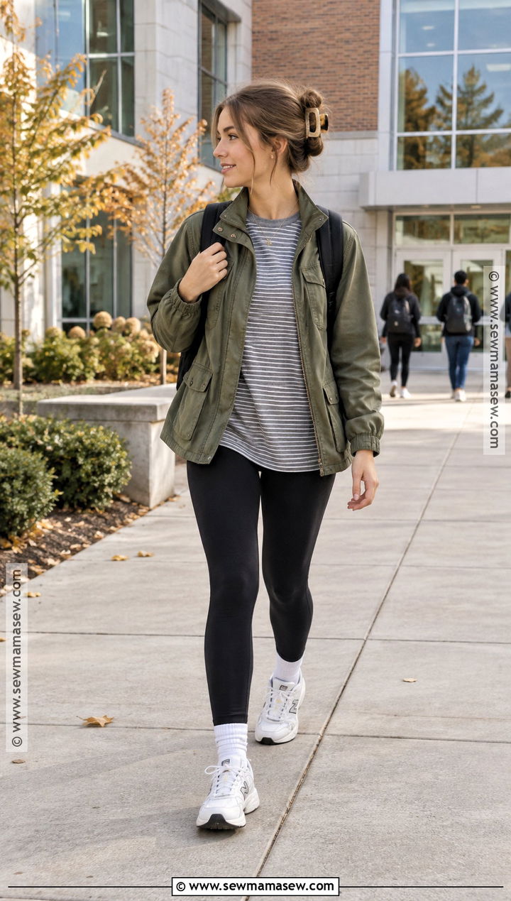 Utility Jacket And Black Leggings School Outfit - 20 cute school outfits fall