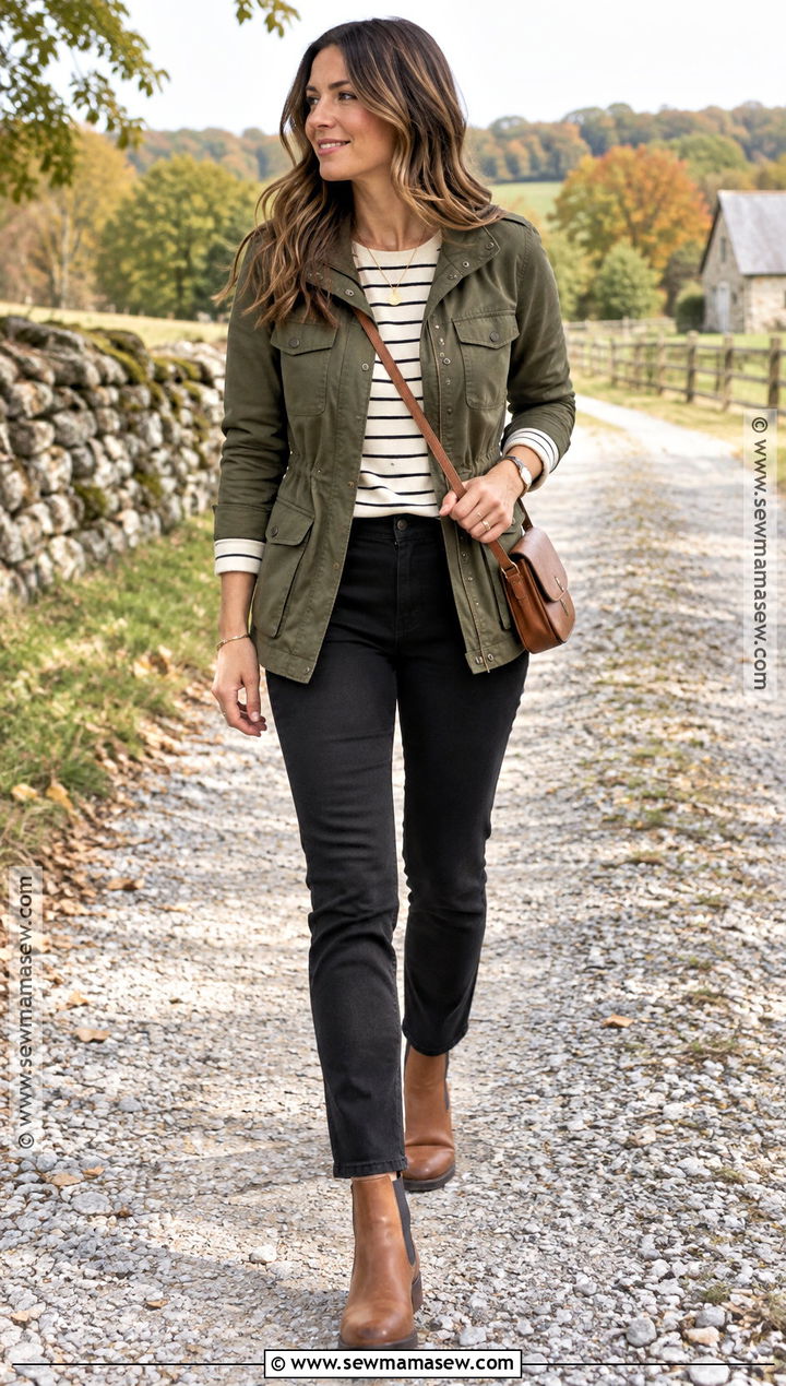 Utility Jacket And Black Pants Fall Wine Tour Outfit - 20 wine tour outfit fall ideas