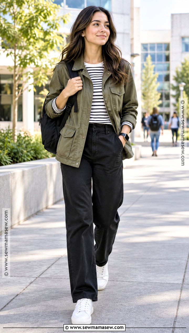 Utility Jacket And Black Pants School Outfit - 20 Back To School Outfits Modest