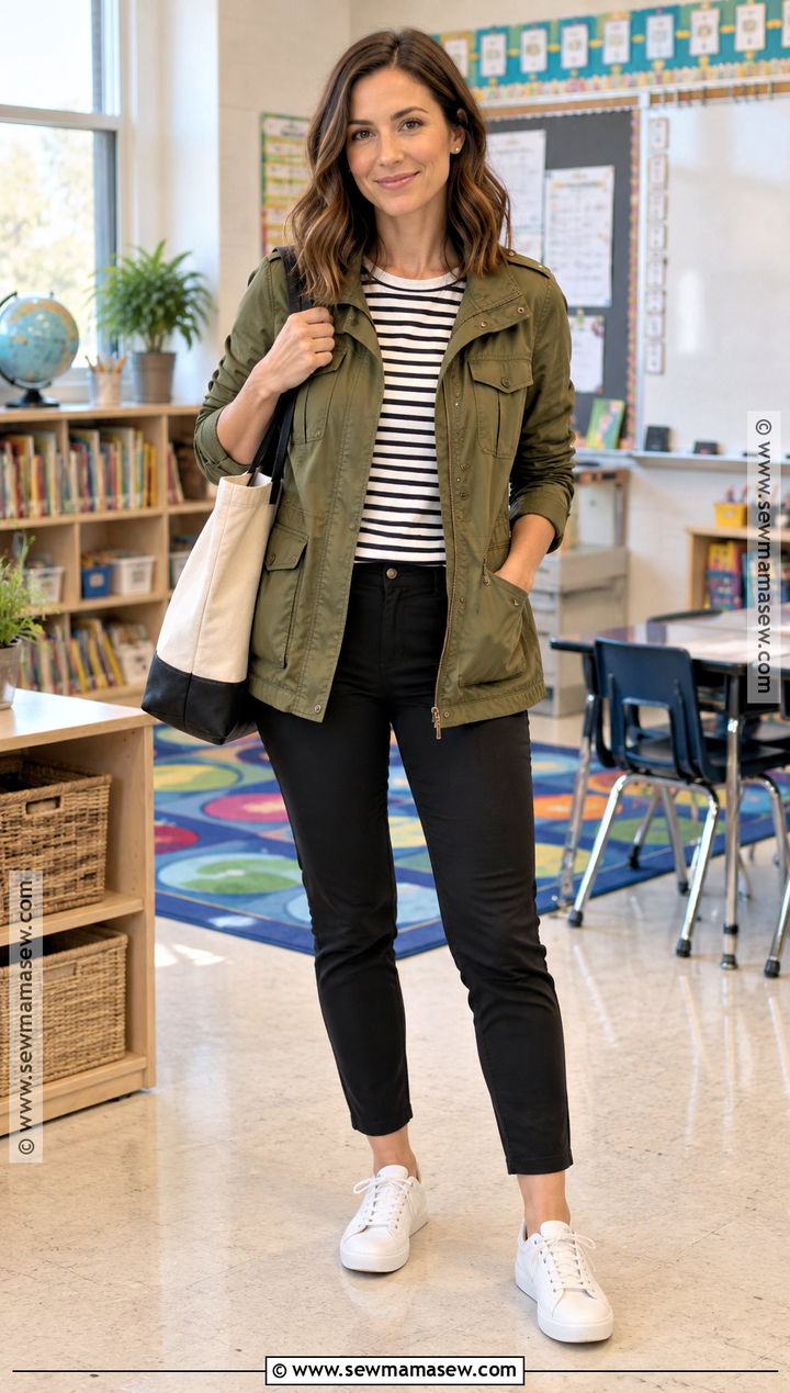 Utility Jacket And Black Pants Teacher Fall Outfit - 25 teacher fall outfits