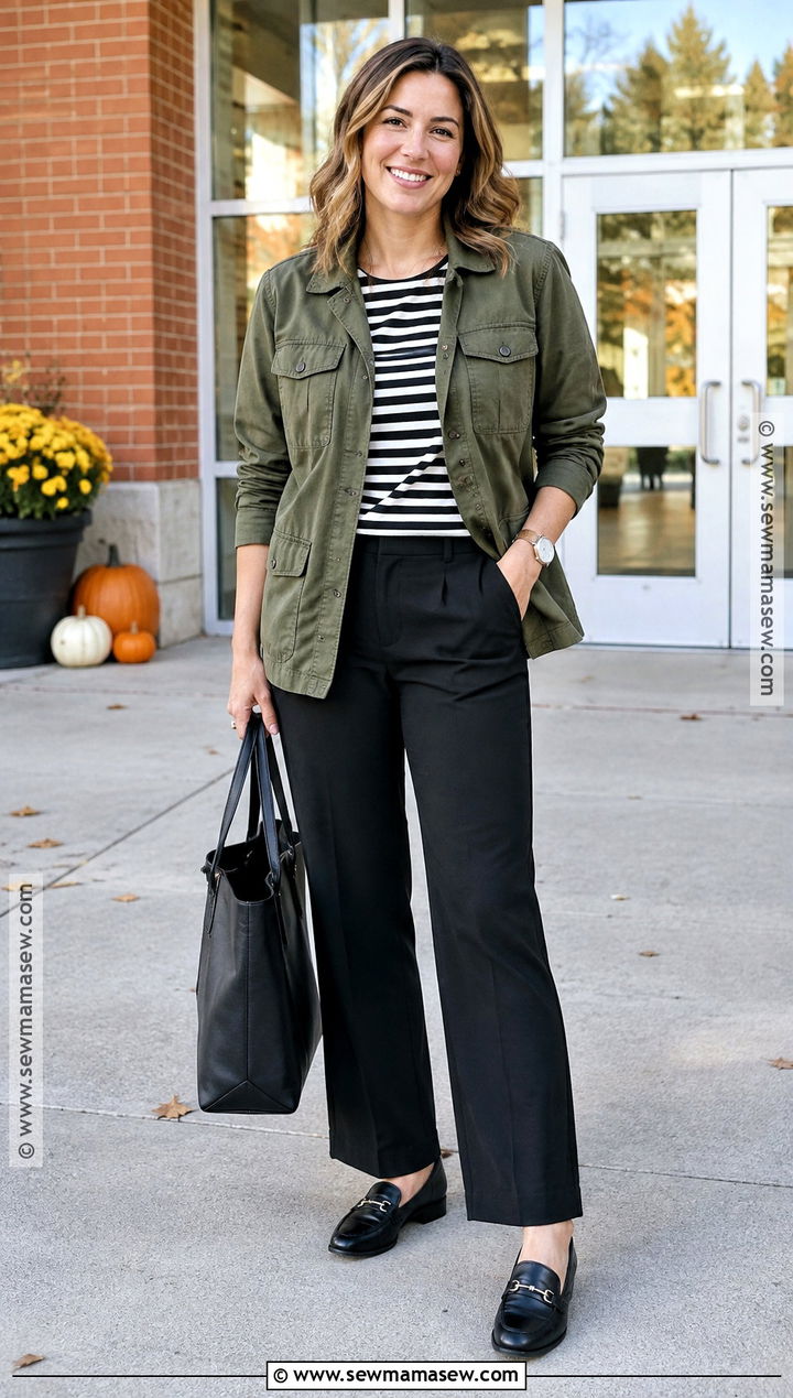 Utility Jacket And Black Pants Teacher Outfit - 20 fall outfits women for teachers