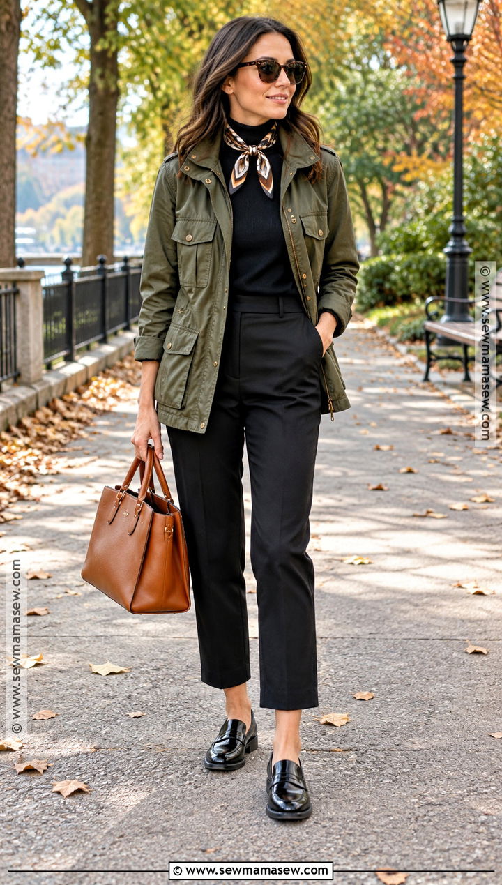 Utility Jacket And Black Trousers Autumn Outfit - 15 casual classy outfits autumn