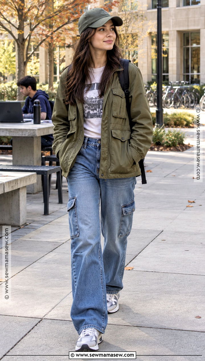 Utility Jacket And Cargo Jeans College Outfit - 15 fall 2026 outfits college