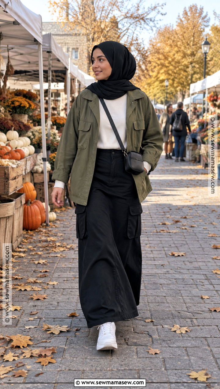 Utility Jacket And Cargo Maxi Skirt Hijabi Fall Outfit - 20 hijabi fall fits