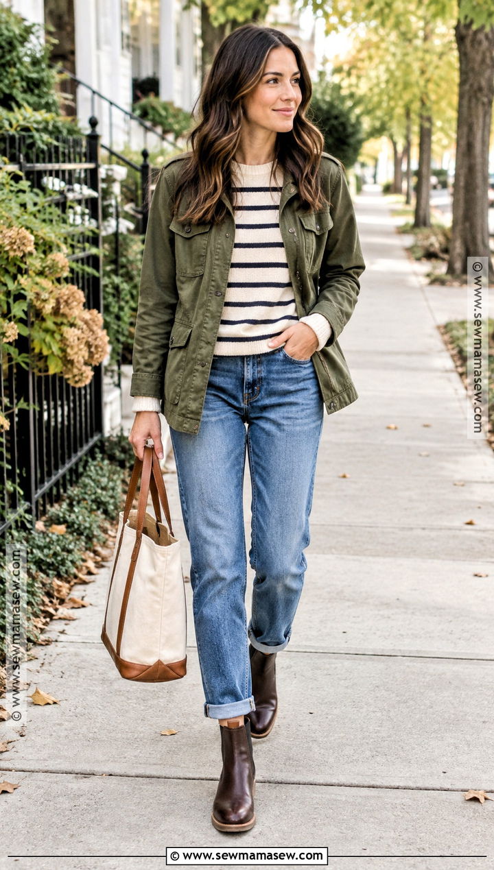 Utility Jacket And Cuffed Jeans With Chelsea Boots - 20 fall outfit boots