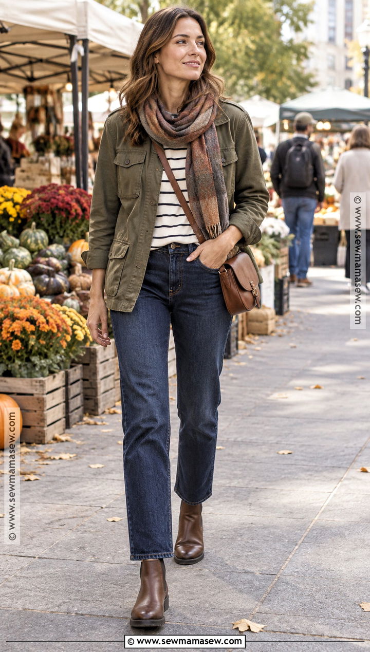 Utility Jacket And Dark Wash Jeans Autumn Outfit - 20 comfy autumn outfits casual