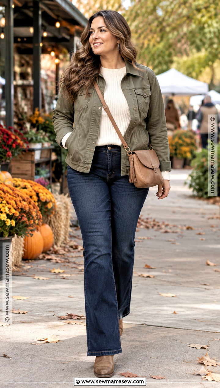 Utility Jacket And Dark Wash Jeans Fall Outfit - 20 Fall Outfits For Mid Size for Women