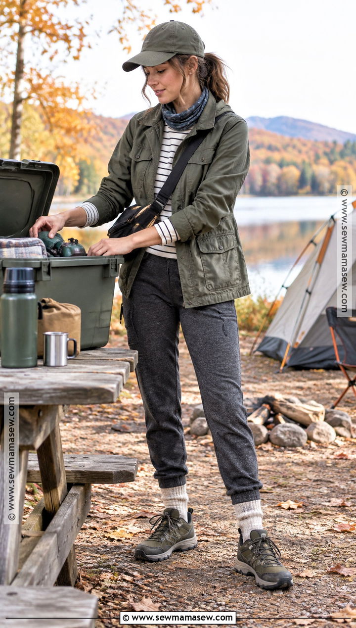 Utility Jacket And Fleece Joggers Fall Camping Outfit - 25 fall camping outfits