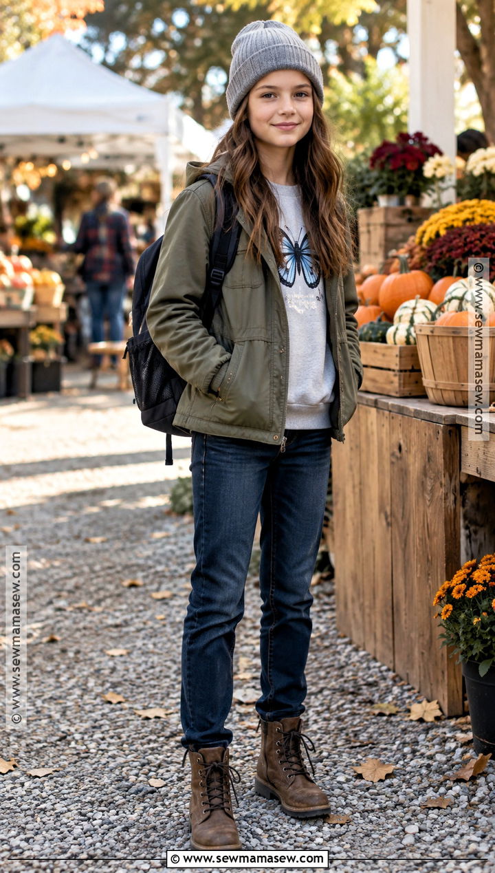 Utility Jacket And Graphic Sweatshirt Fall Outfit - 20 fall outfits for girls 10-12