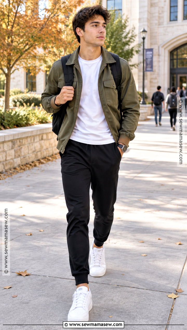 Utility Jacket And Joggers Autumn School Outfit - 25 outfit ideas for school autumn