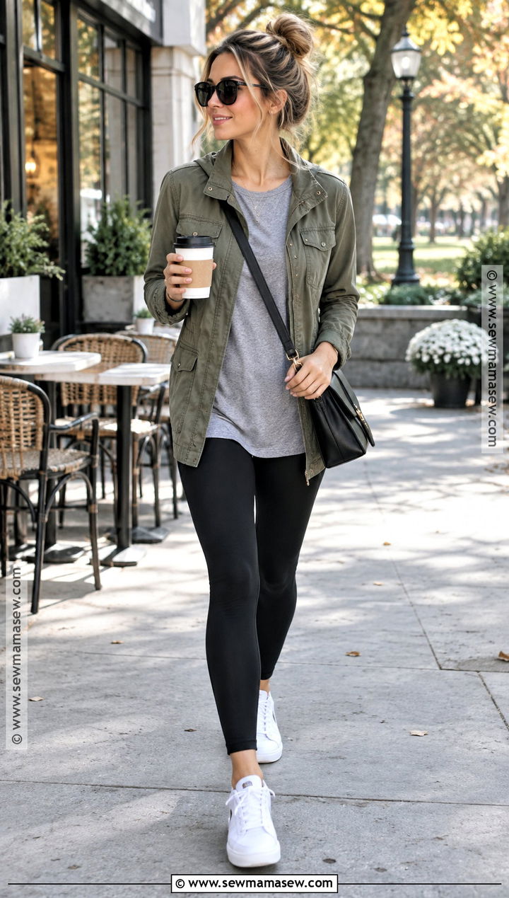 Utility Jacket And Leggings Coffee Date Outfit - 20 coffee date outfit fall ideas
