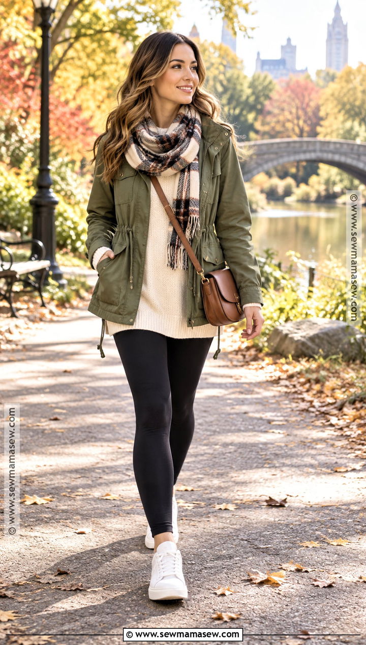 Utility Jacket And Leggings Fall Outfit - 20 mid size fall fashion ideas