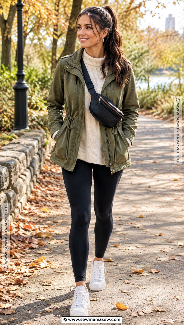 Utility Jacket And Leggings Fall Outfit - 15 casual date fall outfits
