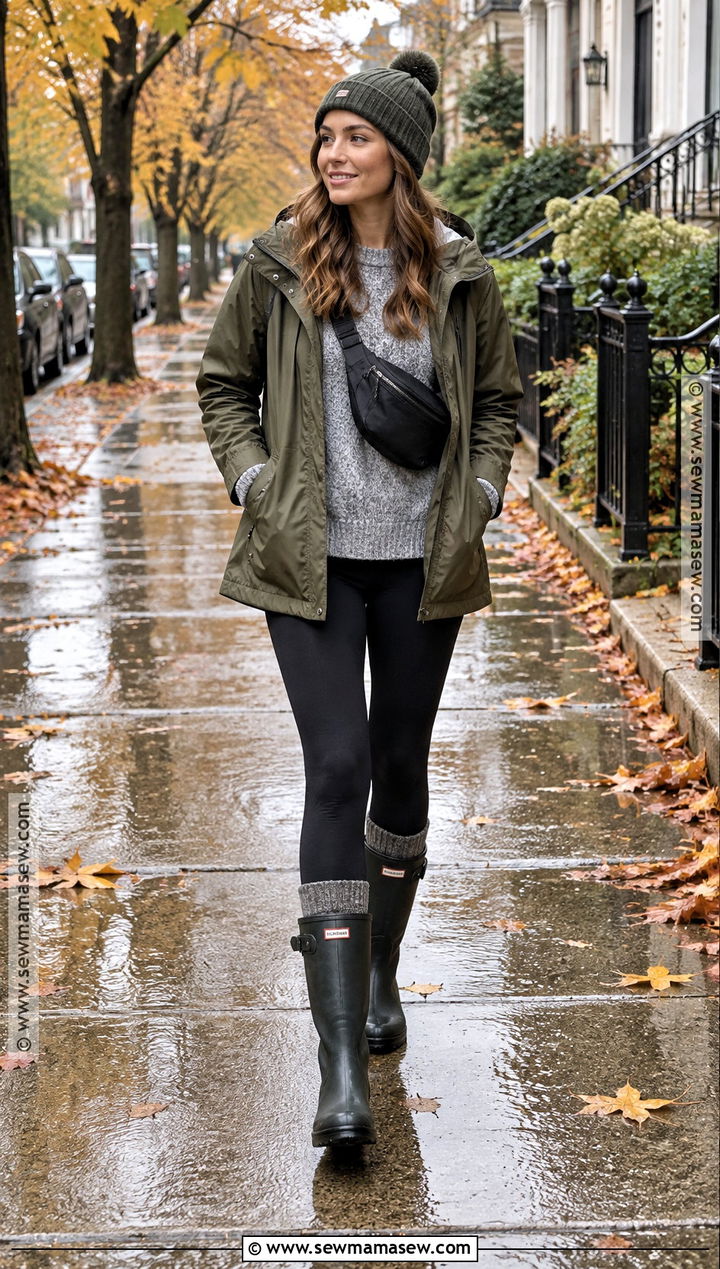 Utility Jacket And Leggings Rainy Fall Outfit - 20 fall outfits rainy day