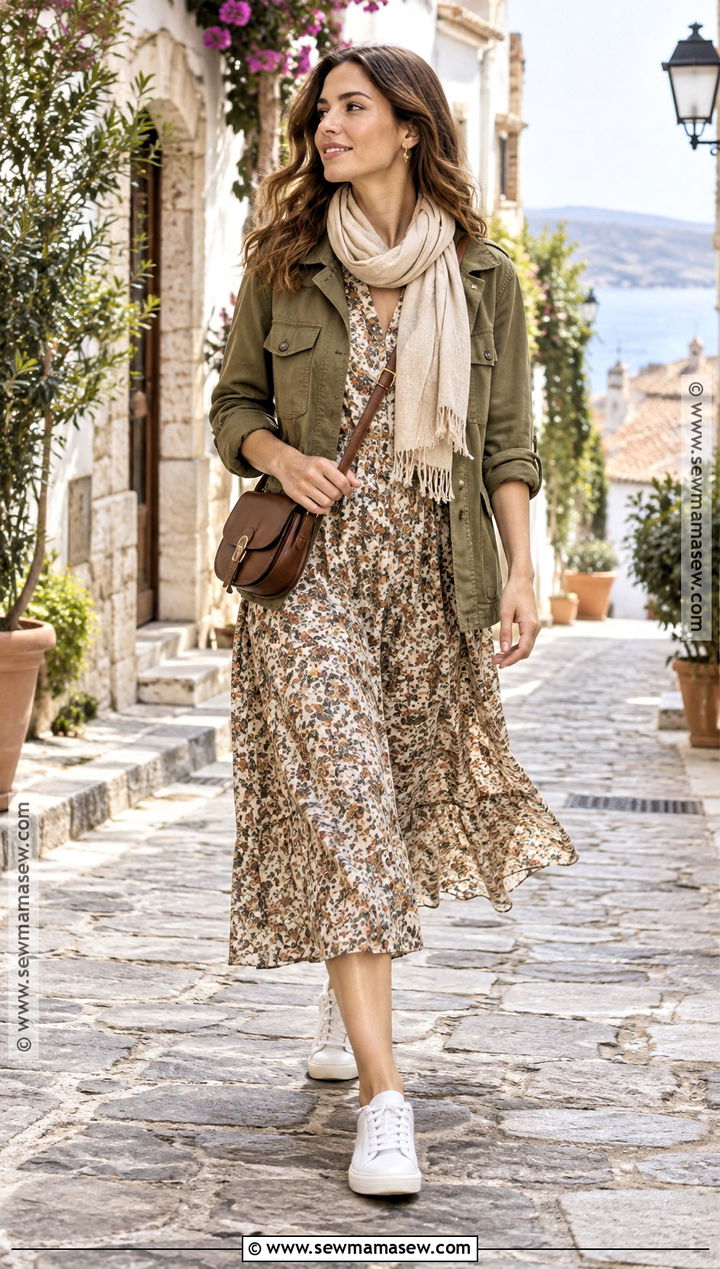 Utility Jacket And Midi Dress Europe Fall Outfit - 15 outfit ideas europe fall