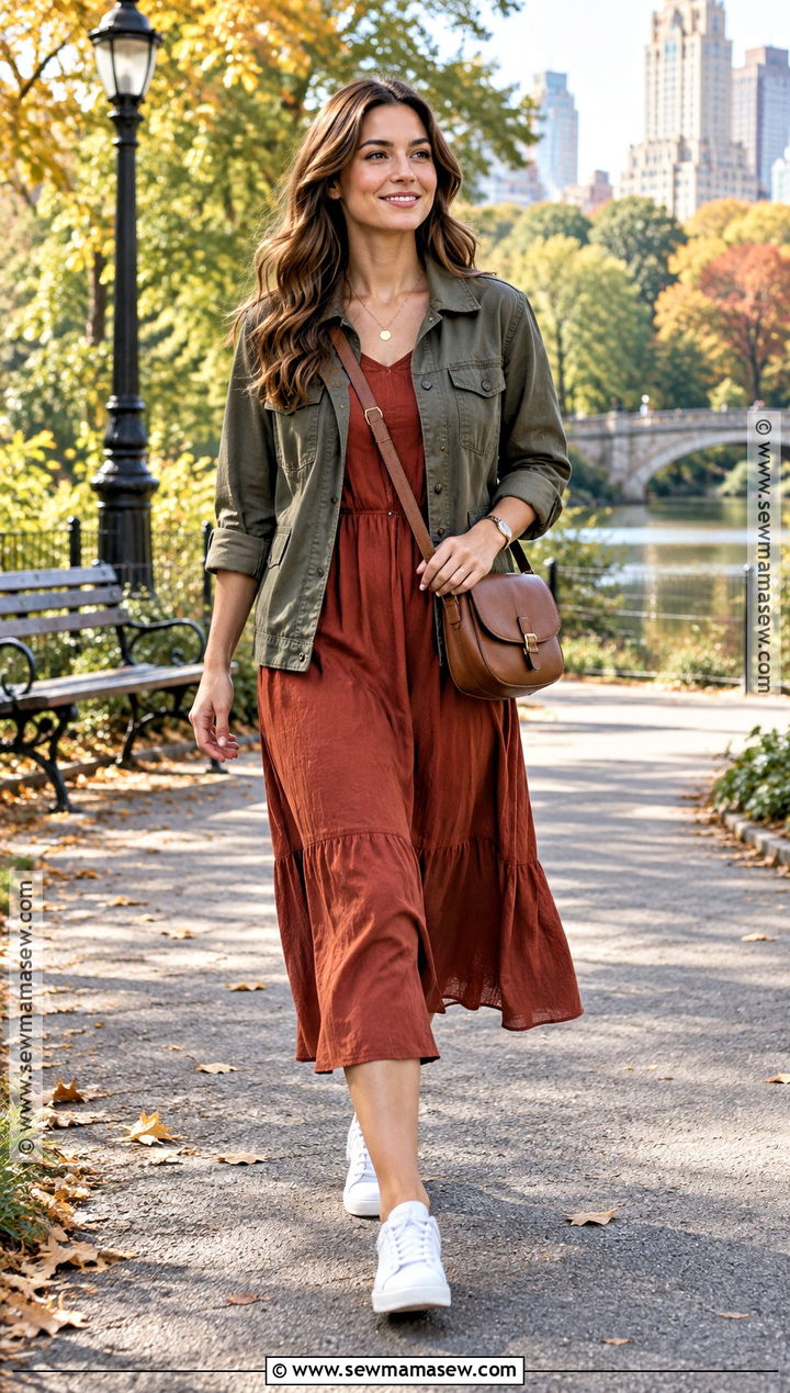 Utility Jacket And Midi Dress Fall Outfit - 15 Transitioning To Fall Outfits