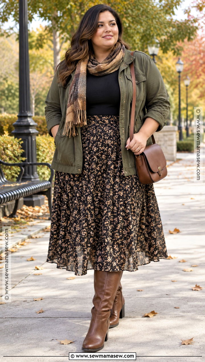 Utility Jacket And Midi Skirt Fall Outfit - 15 Fall Outfits Women Trendy
