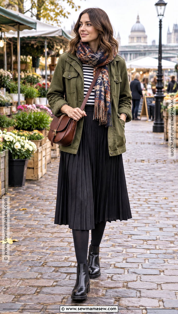 Utility Jacket And Midi Skirt London Outfit - 20 London In October Outfits for Women