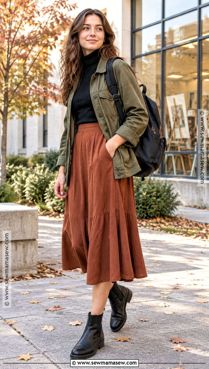 Utility Jacket And Midi Skirt School Outfit - 20 back to school outfits autumn