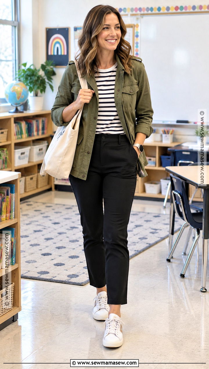 Utility Jacket And Ponte Pants Teacher Outfit - 15 fall fashion ideas for teachers