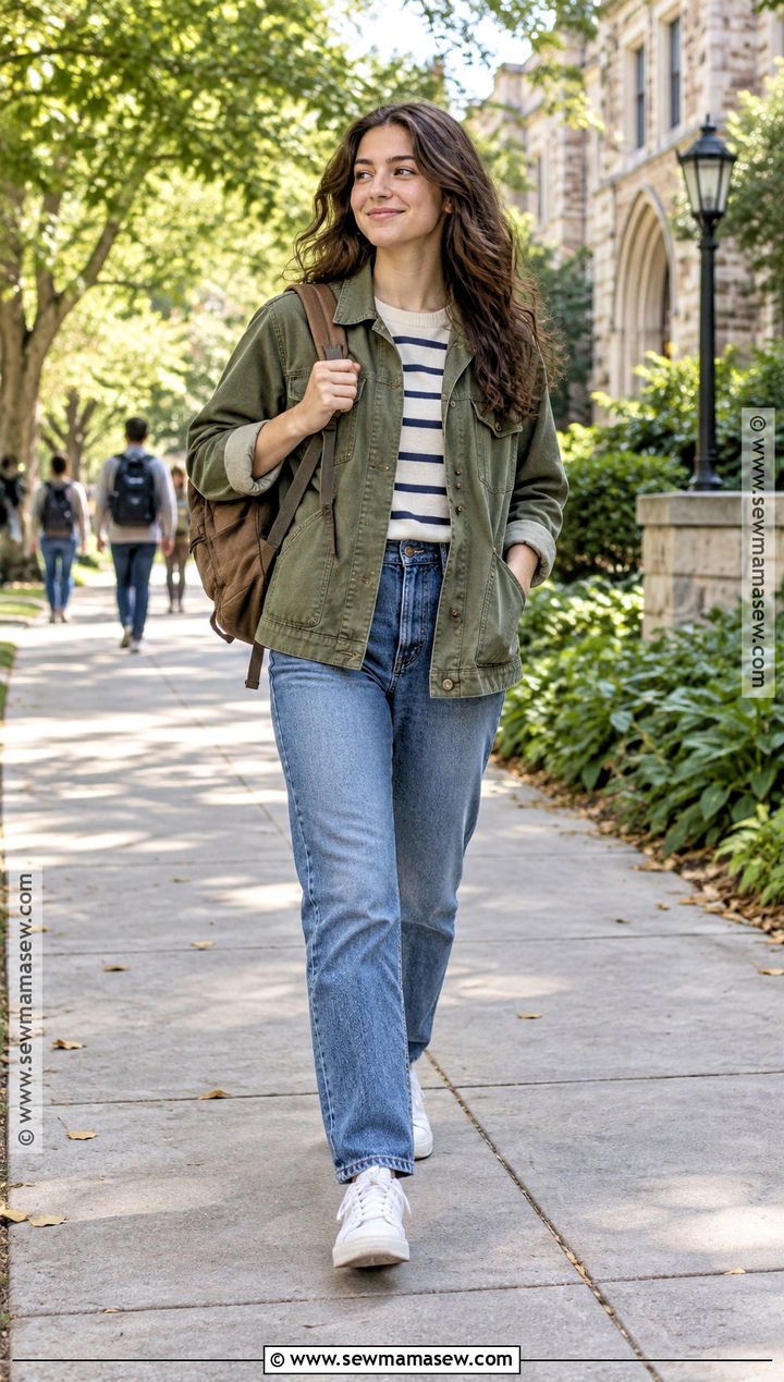 Utility Jacket And Straight Leg Jeans Fall School Outfit - 25 fall outfit inspo for school ideas