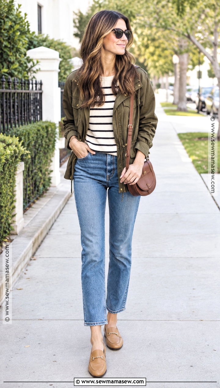 Utility Jacket And Striped Shirt Fall Outfit - 15 Affordable Fall Outfit Ideas