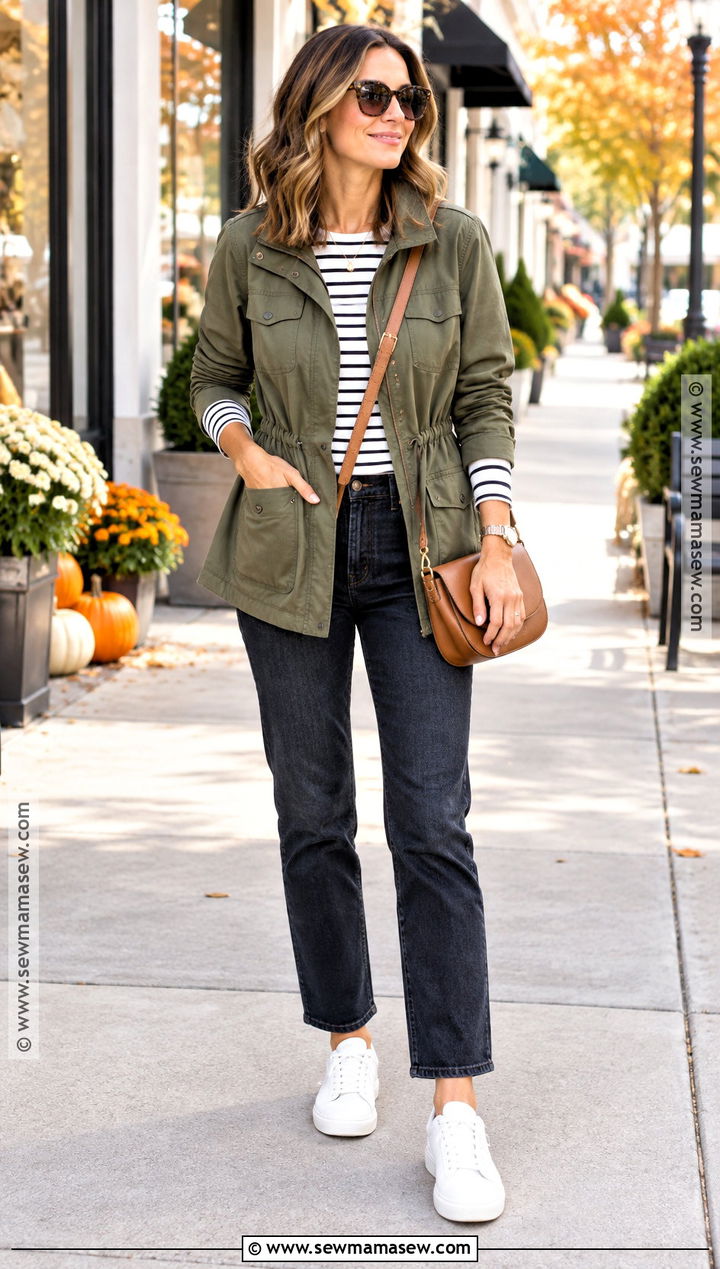 Utility Jacket And Striped T Shirt Fall Mom Outfit - 15 fall mom fashion ideas 2026