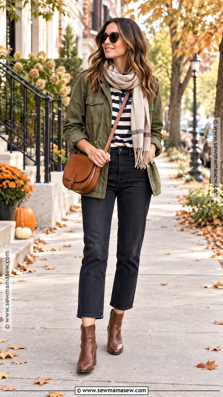 Utility Jacket And Striped Top Autumn Outfit - 20 layered autumn outfits