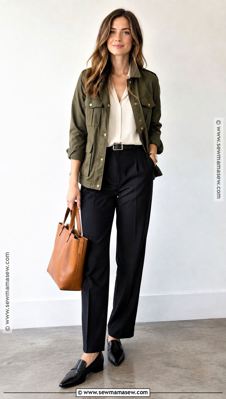 Utility Jacket And Tailored Pants Fall Office Outfit - 25 Fall Outfits Office