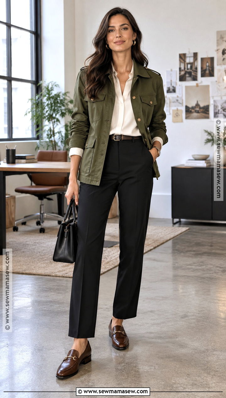 Utility Jacket And Tailored Trousers Fall Work Outfit - 20 fall work fits