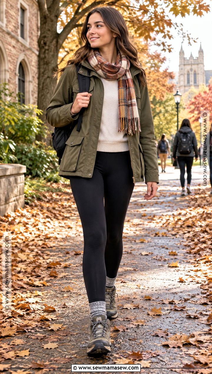 Utility Jacket And Thermal Leggings School Outfit - 20 comfy school outfits fall