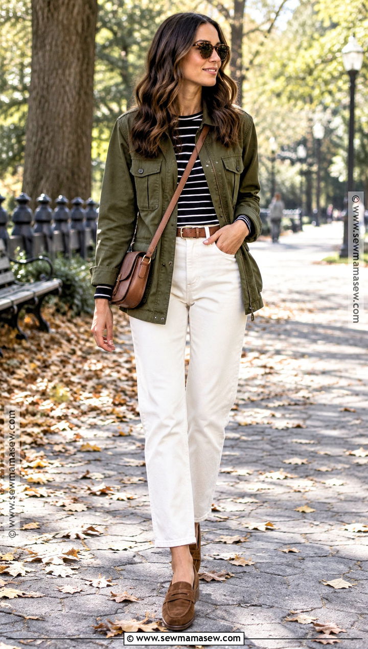 Utility Jacket And White Jeans Autumn Outfit - 20 Cool Girl Autumn Outfits