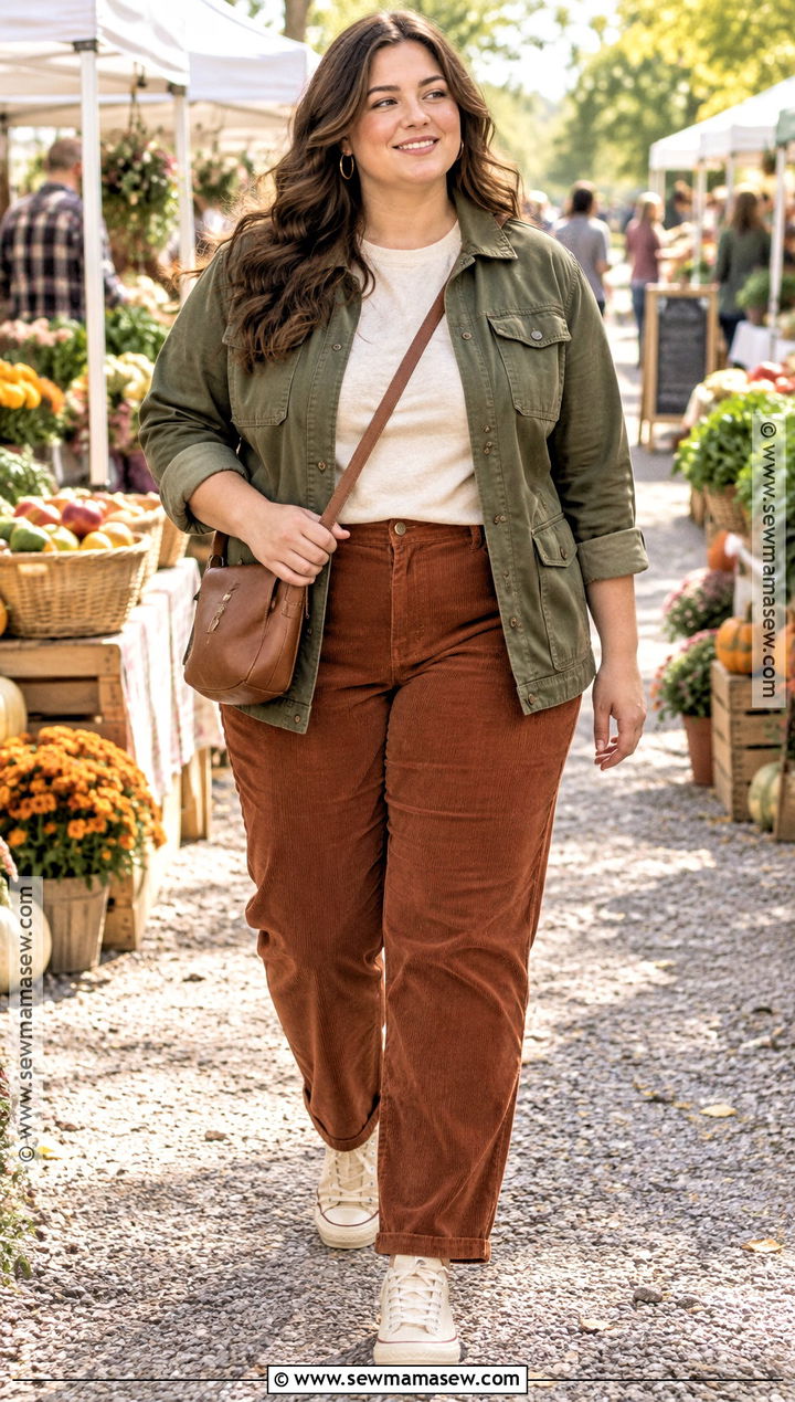 Utility Jacket Corduroy Pants And Sneakers - 15 Casual Fall Outfits For Women Sneakers