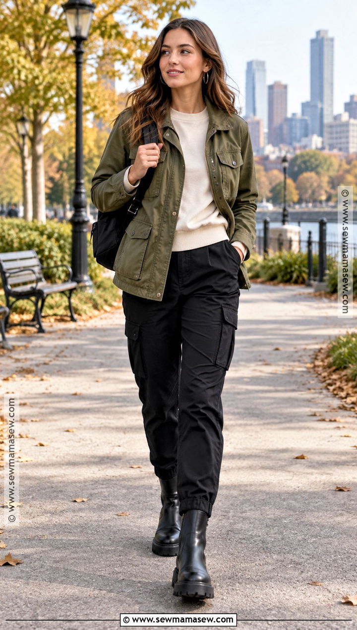 Utility Jacket Fall Outfit With Cargo Pants - 20 warm fall outfits for women