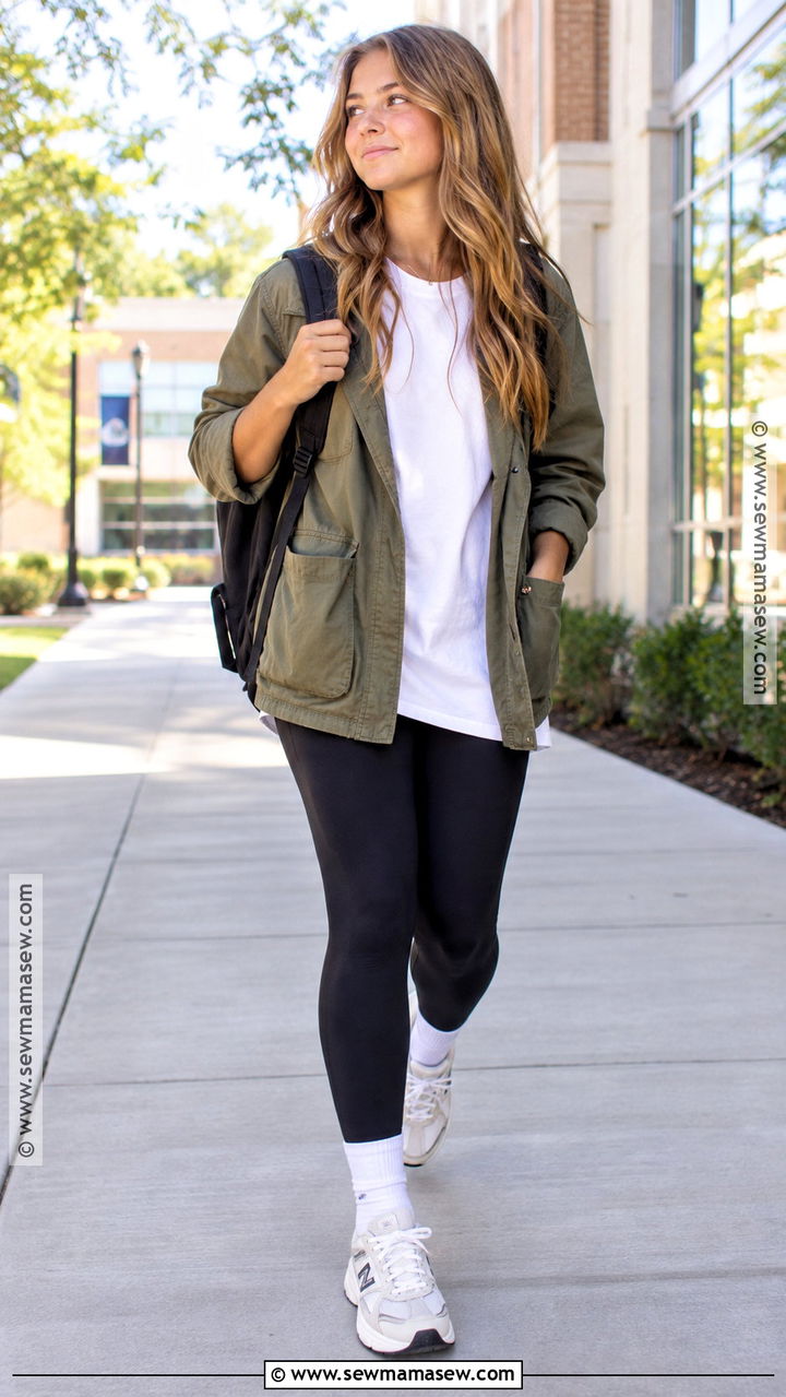 Utility Jacket Leggings And Longline Tee Outfit - 20 back to school outfits junior year
