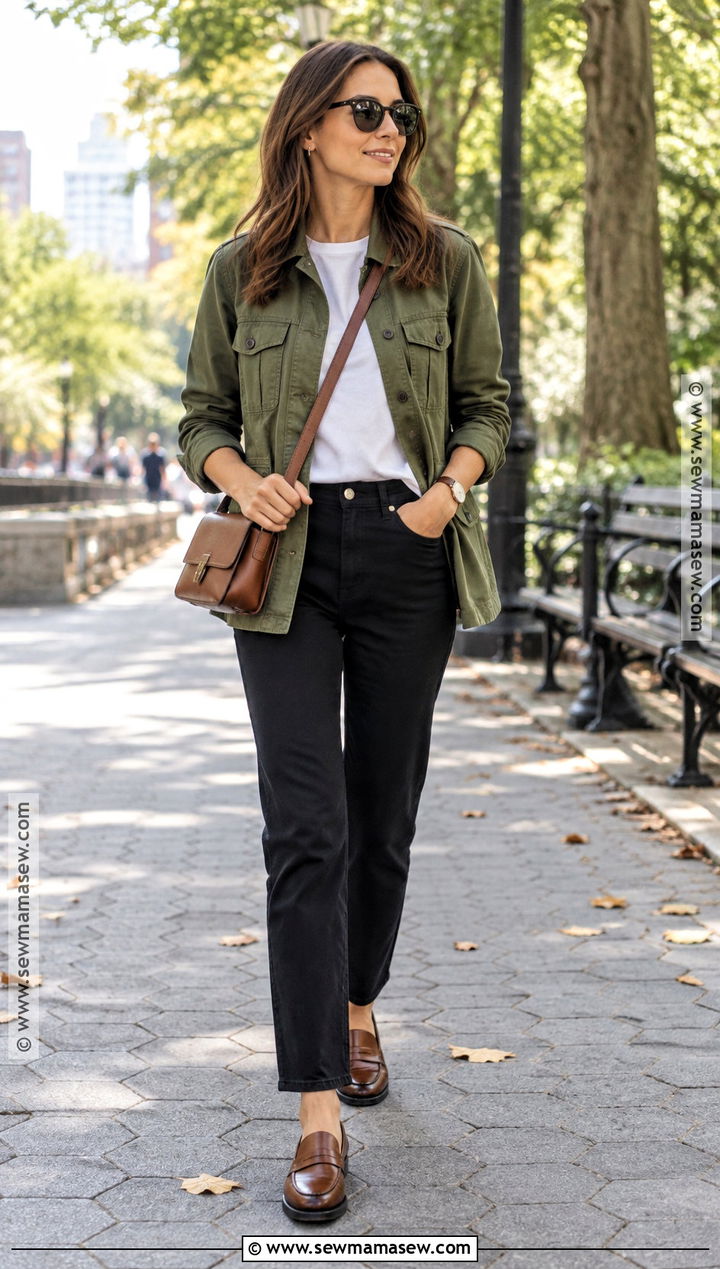 Utility Jacket T Shirt And Black Pants Outfit - 25 late summer early fall outfits