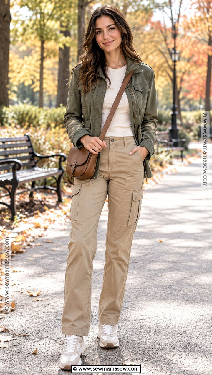 Utility Jacket T Shirt Cargo Pants and Sneakers - 25 simple fall outfits
