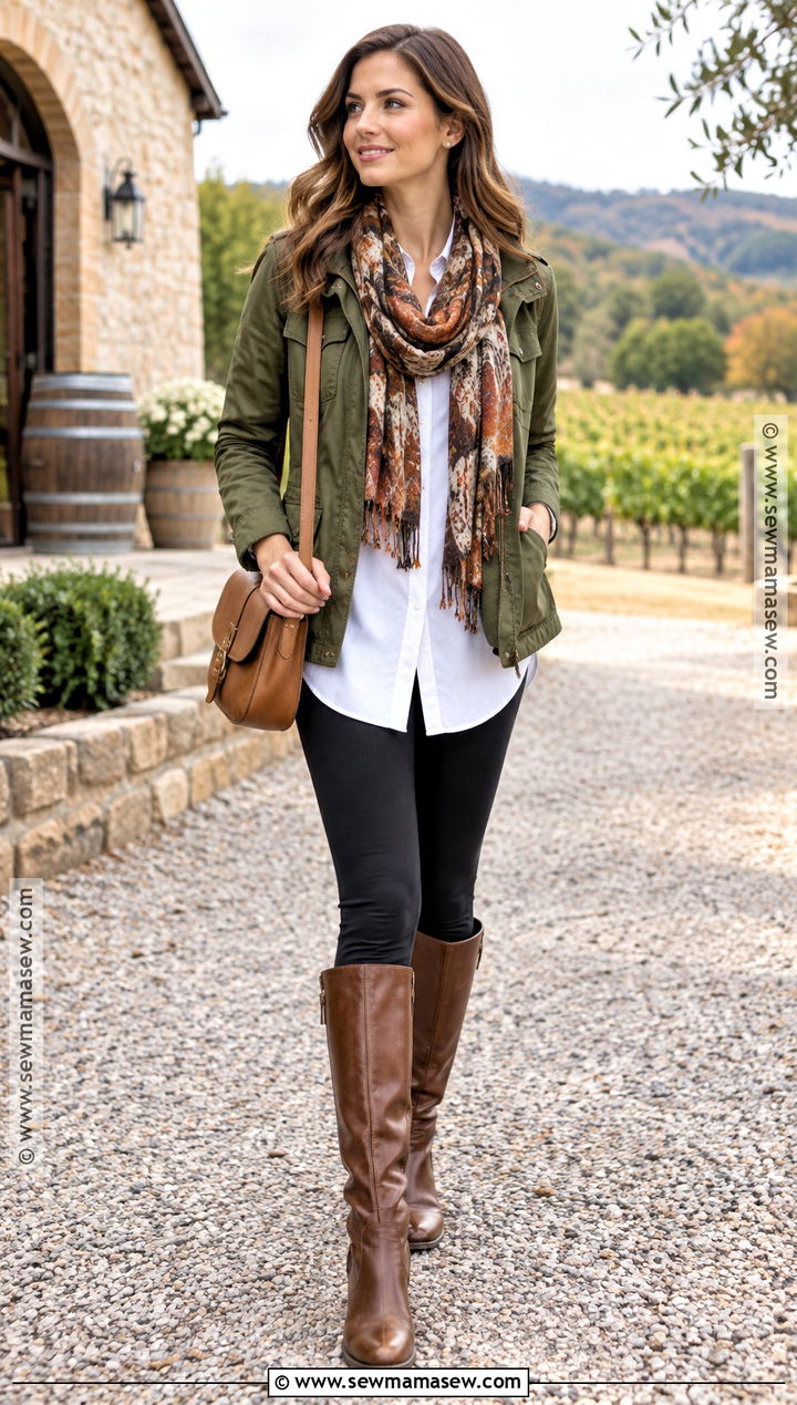 Utility Jacket Winery Outfit With Leggings - 25 fall winery outfits