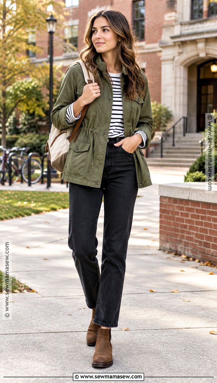 Utility Jacket With Black Jeans And Ankle Boots - 15 back to school fashion ideas