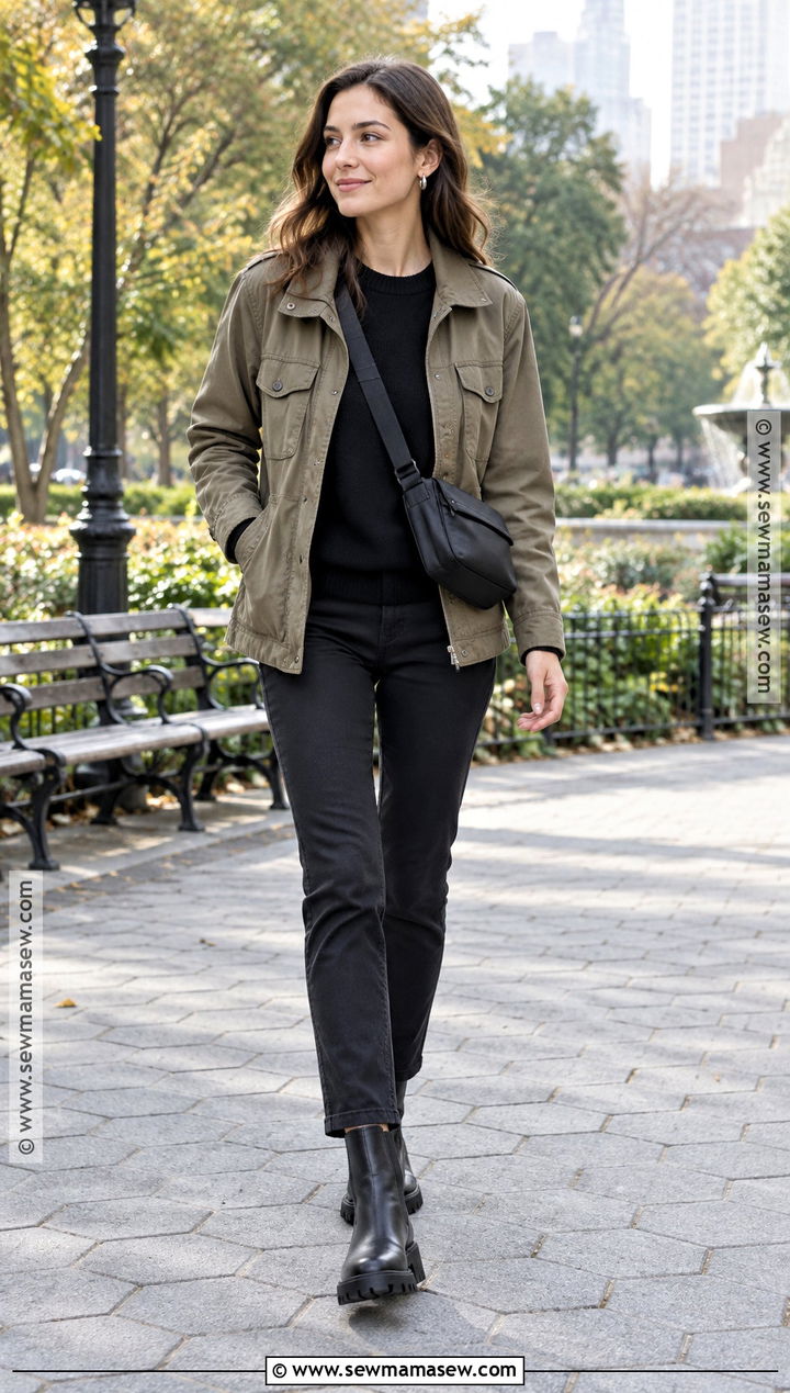 Utility Jacket With Black Pants Outfit - 30 autumn jacket ideas