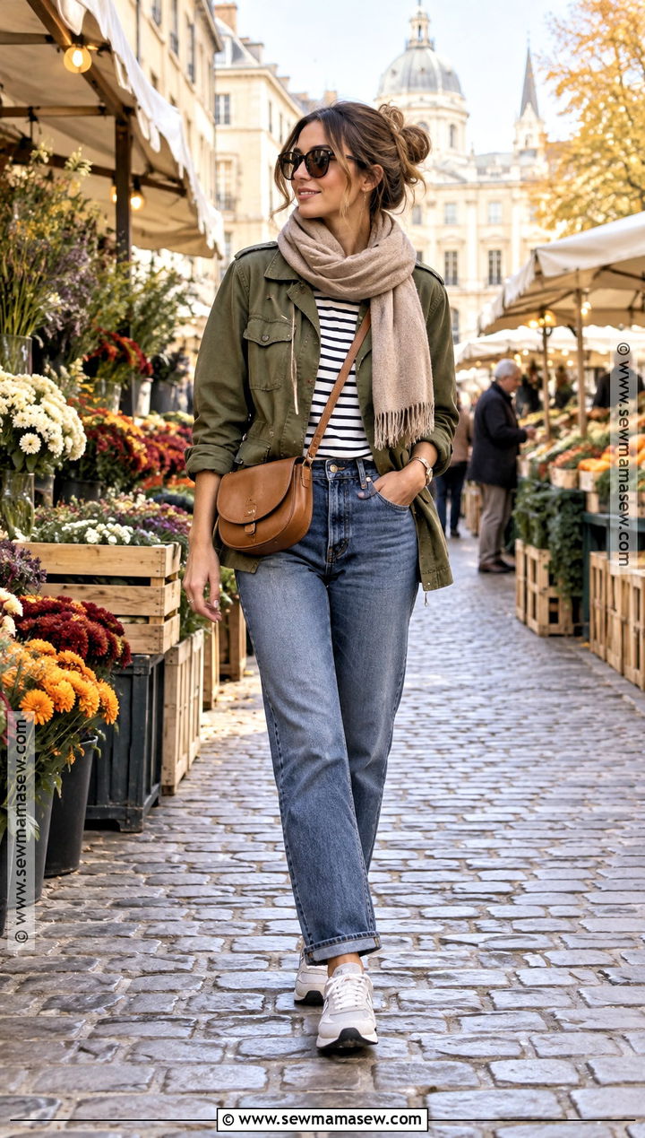 Utility Jacket With Breton Top And Jeans - 15 travel capsule wardrobe fall europe ideas 2026