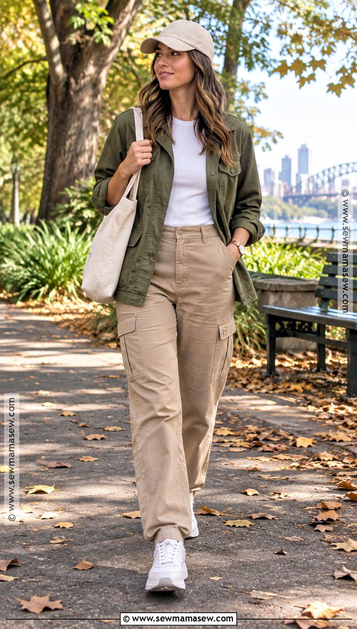 Utility Jacket With Cargo Pants And Trainers - 15 autumn outfits in australia