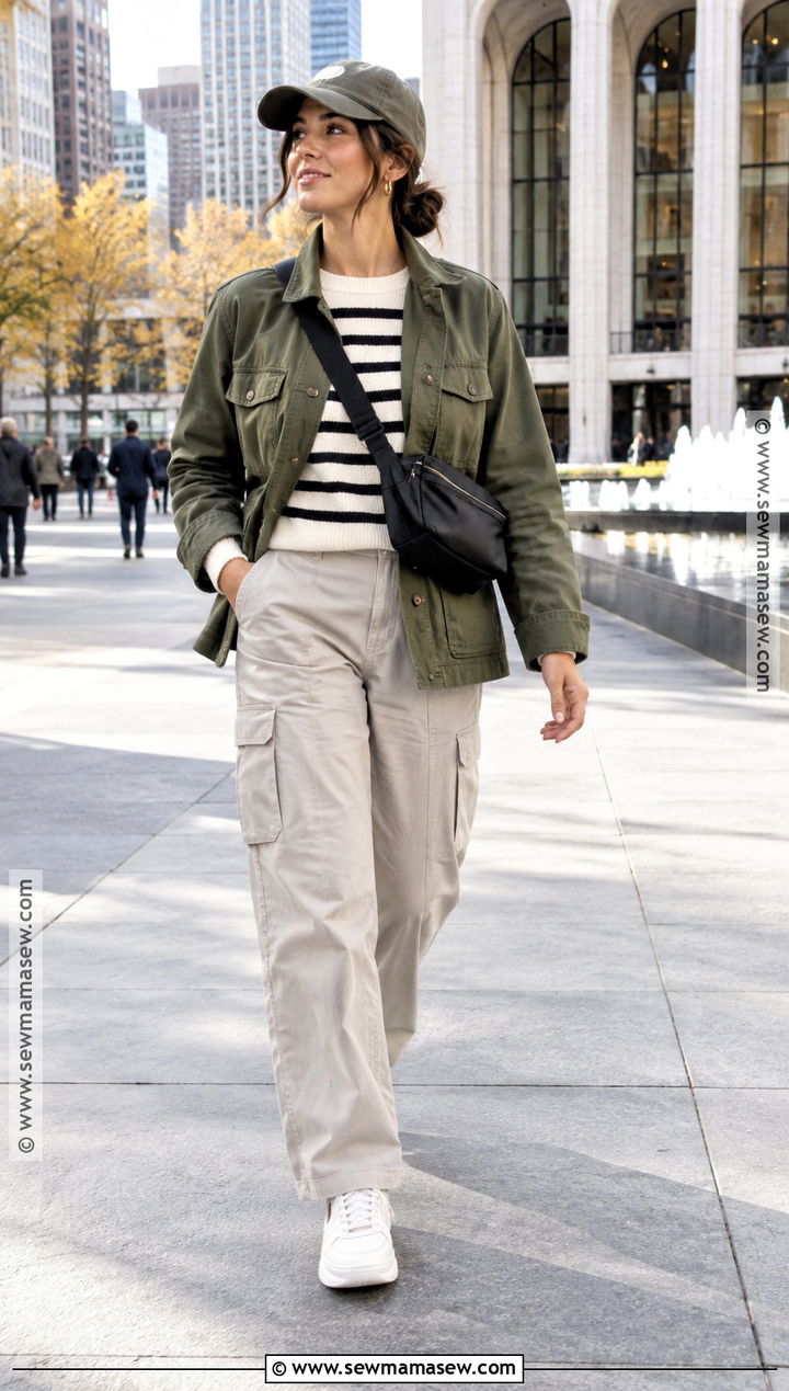 Utility Jacket With Cargo Pants and Sneakers - 20 New York October Outfit Ideas