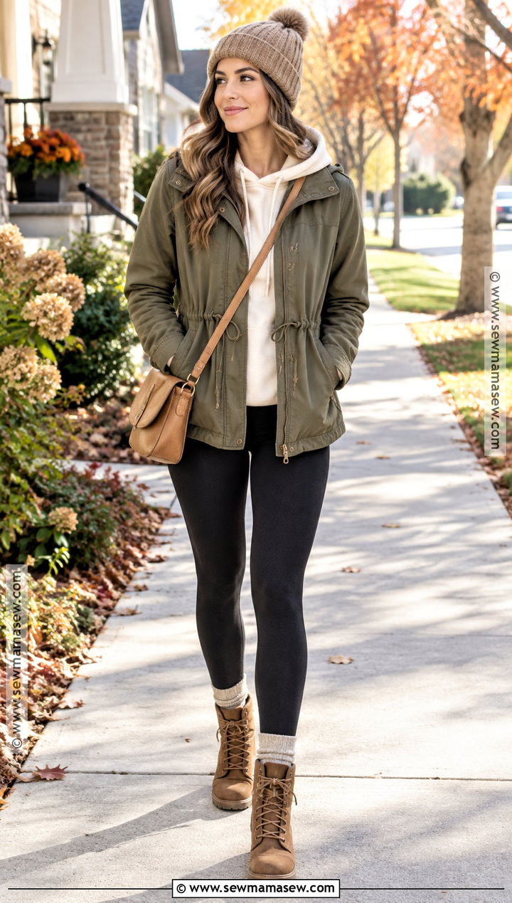 Utility Jacket With Hoodie And Leggings - 25 comfy autumn outfits