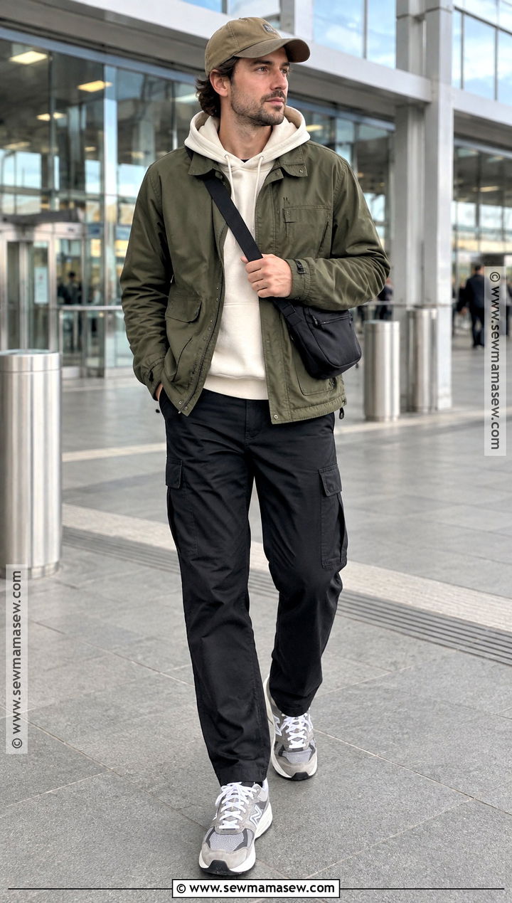 Utility Jacket With Hoodie and Cargo Pants - 20 Men Autumn Outfit Casual Ideas