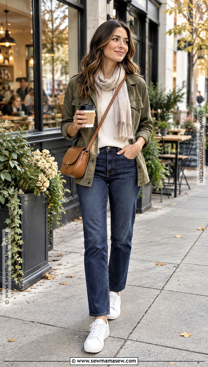 Utility Jacket With Knit Top And Dark Wash Jeans - 15 capsule wardrobe fall winter ideas 2026
