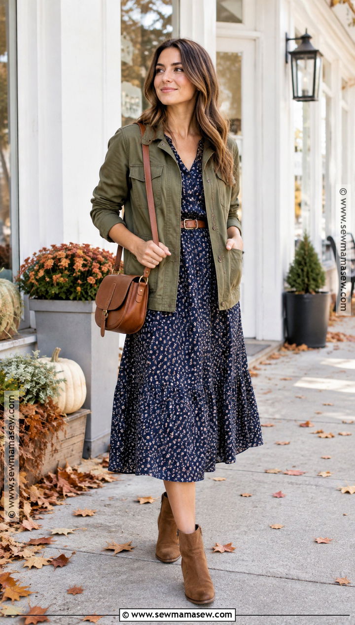 Utility Jacket With Midi Dress - 15 2026 Fall Wardrobe Capsule Ideas