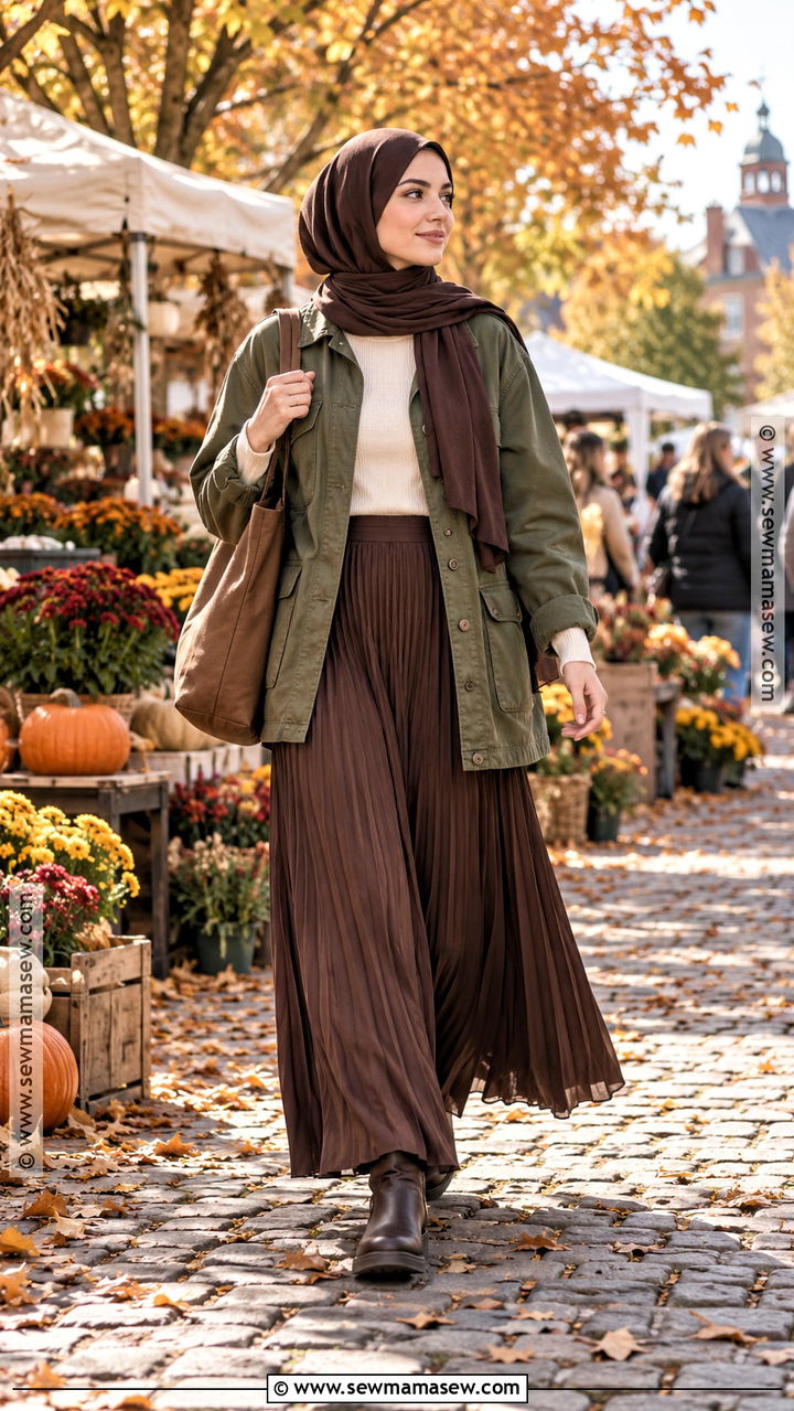 Utility Jacket With Pleated Maxi Skirt And Boots - 20 Muslim Fall Outfits