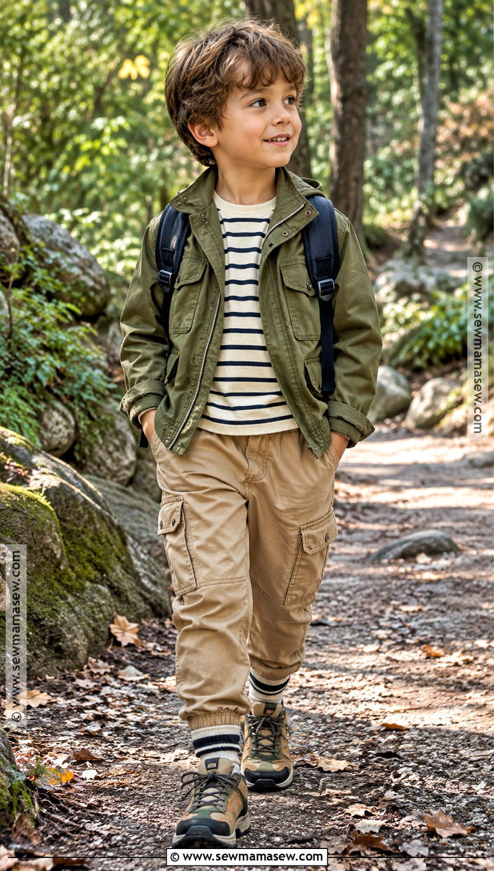 Utility Jacket With Striped Tee And Cargo Pants - 20 fall kids outfits